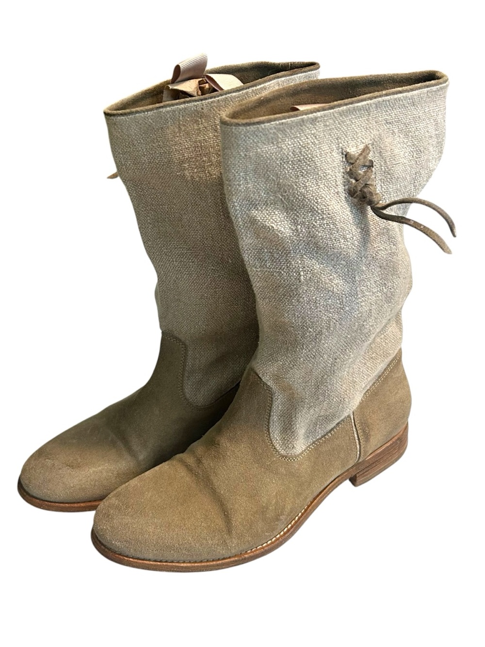 N.D.C 39 slouch western boots handmade suede leather fabric upper neutral